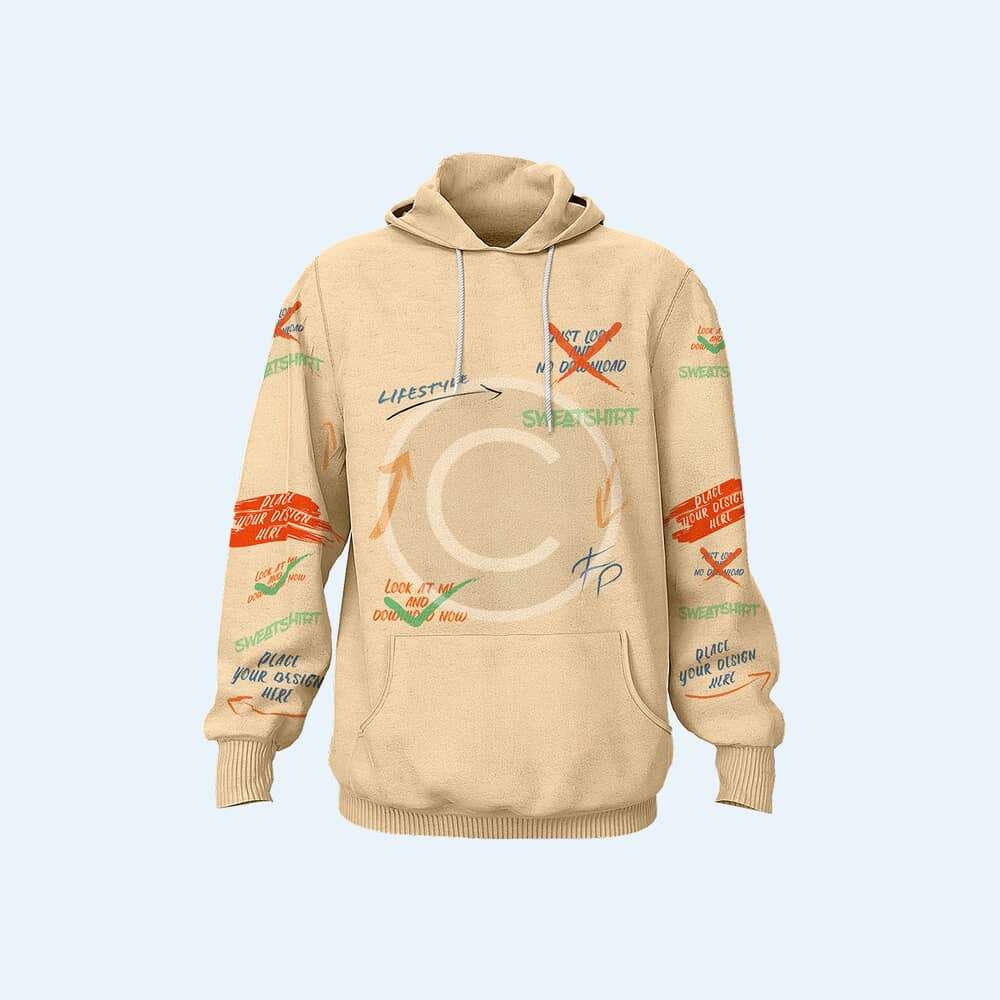 Statement beige hoodie with colorful doodles